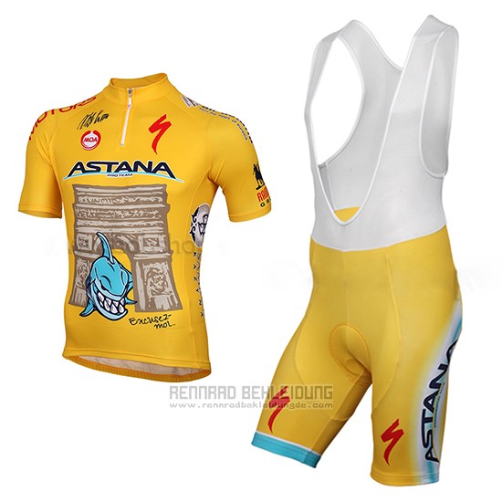 2014 Fahrradbekleidung Astana Gelb Trikot Kurzarm und Tragerhose